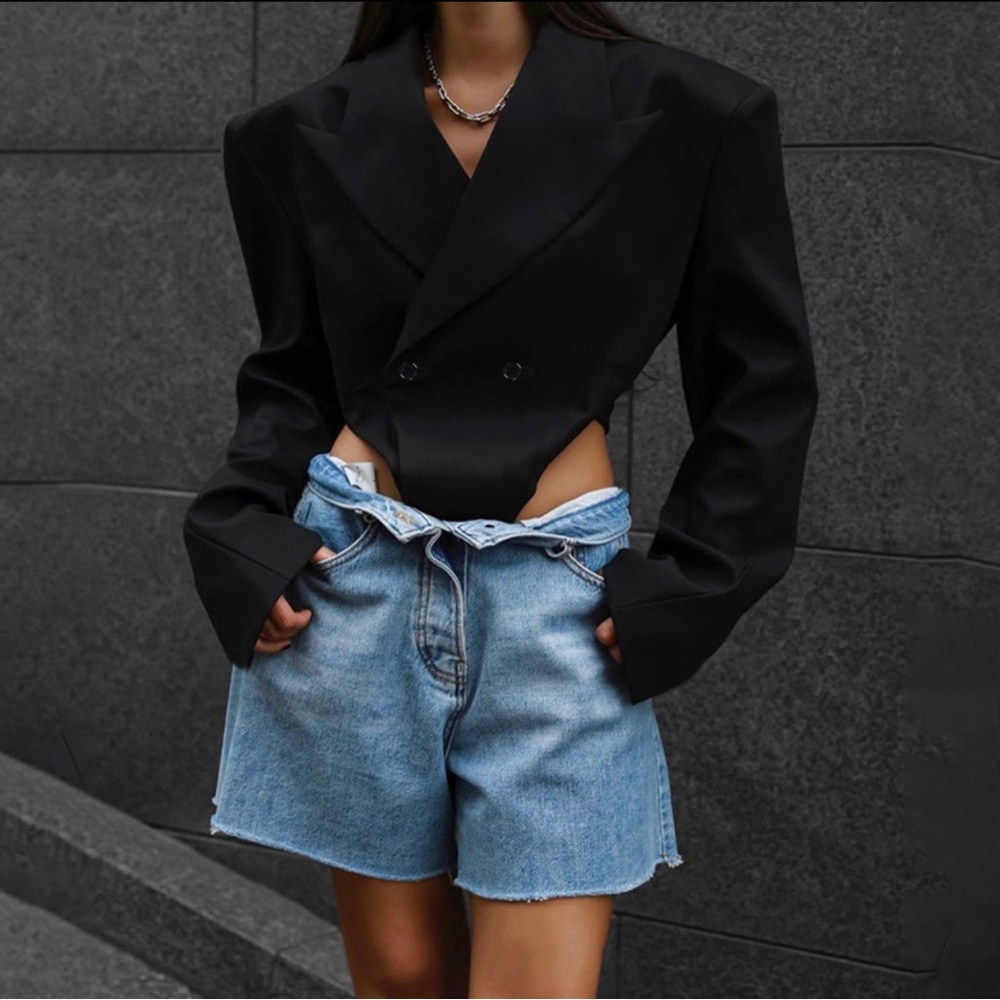 Sexy Black Loose Cut Out Blazer Bodysuit